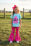 Western cowgirl turquoise top bell bottom pant girls boutique set DLH2529 6S5
