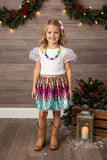 Western white lace sleeve top sparkle sequin skirt girls boutique sets DLH2535 (A4S1)