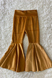 DLH2538 Solid color brown velvet bell bottoms girls pant