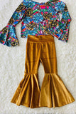 DLH2538 Solid color brown velvet bell bottoms girls pant