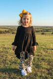 Western black high low top sunflower legging girls boutique set DLH2539 (A6S8)