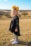 Western black high low top sunflower legging girls boutique set DLH2539 (A6S8)
