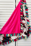 DLH2542 Cow & serape ruffle baby blanket w/head band included 31IN BY 39IN