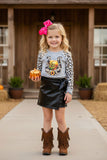 Western black leather & tied bow girls boutique shorts DLH2568 (A4S5)
