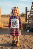 Rocking around the Christmas Tree prints pink girls dress DLH2571 7S4