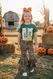 Western leopard cactus & pumpkin top bell bottom halloween girls boutique set DLH2576 8S4