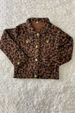 DLH2583 Kids Brown leopard printed long sleeve denim jacket