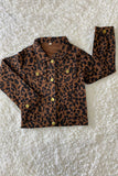 DLH2583 Kids Brown leopard printed long sleeve denim jacket