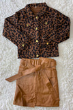 DLH2583 Kids Brown leopard printed long sleeve denim jacket