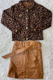 DLH2583 Kids Brown leopard printed long sleeve denim jacket