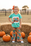 Halloween cowgirls pumpkin green top & pant girls boutique set DLH2585 (A9S2)