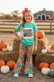 Halloween cowgirls pumpkin green top & pant girls boutique set DLH2585 (A9S2)