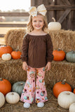 Halloween brown top pumpkin bell bottom girls boutique set DLH2597 (A8S4)