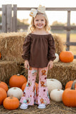 Halloween brown top pumpkin bell bottom girls boutique set DLH2597 (A8S4)