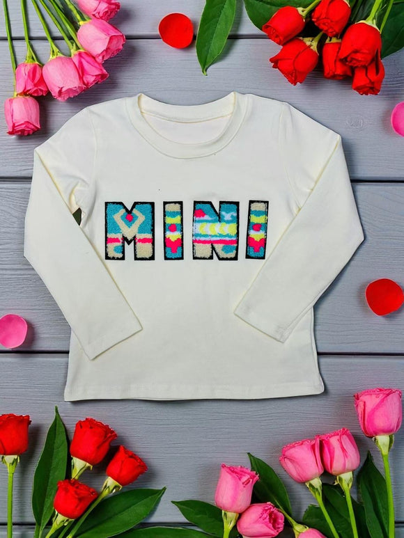 MINI embroidery cream color long sleeve girls top DLH2600 (A7S9)