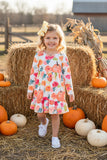 Halloween pumpkin long sleeve tiered girls boutique dress DLH2608 9S6