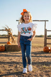 Halloween HELLO Pumpkin white ruffle girls boutique top DLH2614 9S4
