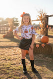 Halloween pumpkin & ghost printed ruffle short sleeve girls top DLH2617 9S6