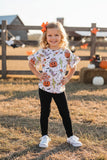 Halloween pumpkin & ghost printed ruffle short sleeve girls top DLH2617 9S6
