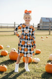 Western pumpkin & black/white checkered girls boutique dress DLH2627 9S3