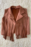 DLH2655 Mauve pink suede girls vest/cardigan with tassels