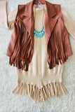 DLH2655 Mauve pink suede girls vest/cardigan with tassels