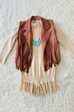 DLH2655 Mauve pink suede girls vest/cardigan with tassels