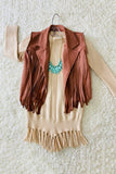 DLH2655 Mauve pink suede girls vest/cardigan with tassels