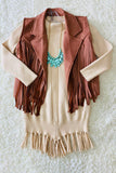 DLH2655 Mauve pink suede girls vest/cardigan with tassels