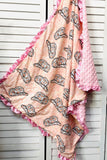 DLH2657 Leopard & Hat print w/pink minky baby blanket