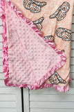 DLH2657 Leopard & Hat print w/pink minky baby blanket