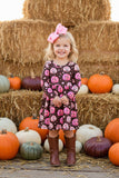 Halloween pumpkin brown long sleeve girls boutique dress DLH2664 7S6
