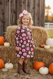 Halloween pumpkin brown long sleeve girls boutique dress DLH2664 7S6