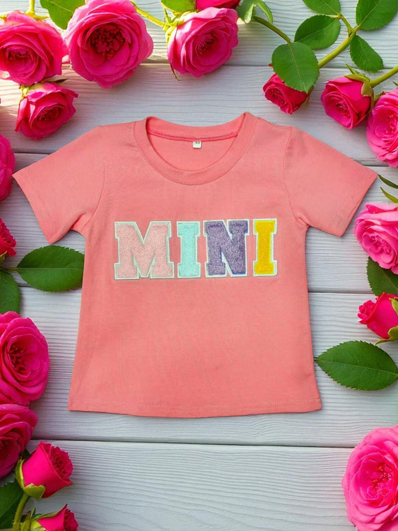 Pink MINI embroidery short sleeve girls t-shirt DLH2683 (A7S9)