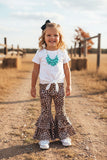 Western White tie top leopard double ruffle bell bottom girls boutique set DLH2697 (A6S1)