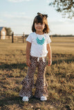 Western White tie top leopard double ruffle bell bottom girls boutique set DLH2697 (A6S1)