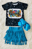 DLH2705 Flower & Blessed printed top suede skirt girls sets wholesale