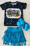 DLH2705 Flower & Blessed printed top suede skirt girls sets wholesale