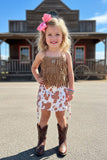 Western cow printed tassels girls boutique skirt DLH2718 (A4S4)