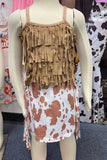Western cow printed tassels girls boutique skirt DLH2718 (A4S4)