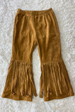 DLH2719 Kids Brown Suede bell bottom w/fringe