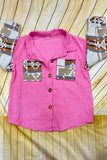 Western Serape long sleeve corduroy pink girls boutique shirt DLH2722 11S1