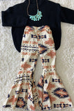 DLH2726 Aztec printed bell bottom denim jeans girls pant