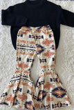 DLH2726 Aztec printed bell bottom denim jeans girls pant