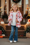 Pink checkered sherpa long sleeve girls coat for 6month-12Years DLH2730 11S8