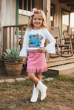 Trendy pink faux suede rhinestone fringe girls boutique skirt DLH2734 (A4S4)