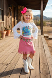 Trendy pink faux suede rhinestone fringe girls boutique skirt DLH2734 (A4S4)