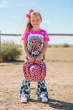 Western leopard print top bell bottom girls boutique set DLH2735 (A5S3)