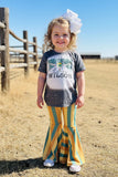 Western bull grey top striped bell bottom girls boutique set DLH2737 (A5S7)