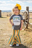 Western bull grey top striped bell bottom girls boutique set DLH2737 (A5S7)